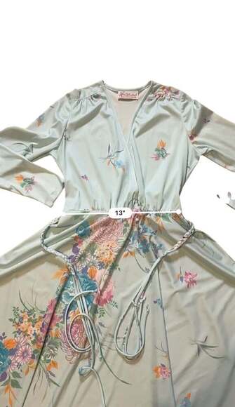 Vintage Kay Windsor Long Sleeve Floral Midi Dress Drape V Neck - Picture 10 of 13